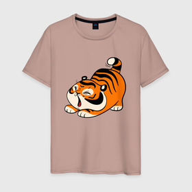 Мужская футболка хлопок с принтом милый тигренок cute tiger в Екатеринбурге, 100% хлопок | прямой крой, круглый вырез горловины, длина до линии бедер, слегка спущенное плечо. | 2022 | год тигра | новый год | новый год 2022 | символ года | тигр | тигренок | тигрица | тигры
