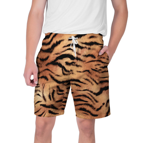 Мужские шорты 3D с принтом Шкура тигра текстура ,  полиэстер 100% | прямой крой, два кармана без застежек по бокам. Мягкая трикотажная резинка на поясе, внутри которой широкие завязки. Длина чуть выше колен | 2022 | год тигра | новый год | новый год 2022 | символ года | тигр | тигренок | тигрица | тигры