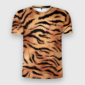 Мужская футболка 3D спортивная с принтом Шкура тигра текстура в Новосибирске, 100% полиэстер с улучшенными характеристиками | приталенный силуэт, круглая горловина, широкие плечи, сужается к линии бедра | 2022 | год тигра | новый год | новый год 2022 | символ года | тигр | тигренок | тигрица | тигры