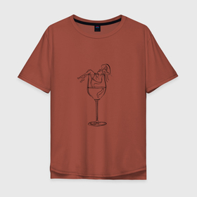 Мужская футболка хлопок Oversize с принтом Бокал шампусика с девушкой в Тюмени, 100% хлопок | свободный крой, круглый ворот, “спинка” длиннее передней части | Тематика изображения на принте: 2022 | бокал | девушка | новый год | подарок | символ года | шампусик