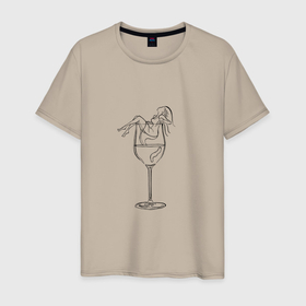 Мужская футболка хлопок с принтом Бокал шампусика с девушкой в Тюмени, 100% хлопок | прямой крой, круглый вырез горловины, длина до линии бедер, слегка спущенное плечо. | Тематика изображения на принте: 2022 | бокал | девушка | новый год | подарок | символ года | шампусик