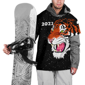 Накидка на куртку 3D с принтом Рычащий Тигр и Снегопад 2022 , 100% полиэстер |  | Тематика изображения на принте: 2022 | black | cat | christmas | merry | new year | snow | tiger | xmas | водяной | год тигра | животные | кот | кошки | новый год | паттерн | полосатый | рождество | снег | снежинки | тигры | узор | цветы | черный