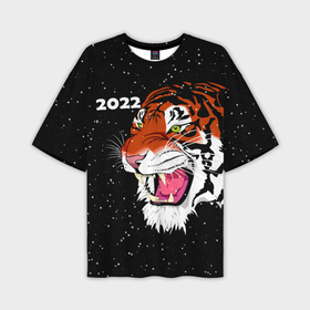 Мужская футболка OVERSIZE 3D с принтом Рычащий Тигр и Снегопад 2022 в Екатеринбурге,  |  | 2022 | black | cat | christmas | merry | new year | snow | tiger | xmas | водяной | год тигра | животные | кот | кошки | новый год | паттерн | полосатый | рождество | снег | снежинки | тигры | узор | цветы | черный