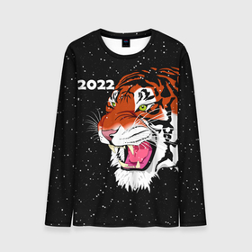 Мужской лонгслив 3D с принтом Рычащий Тигр и Снегопад 2022 в Новосибирске, 100% полиэстер | длинные рукава, круглый вырез горловины, полуприлегающий силуэт | 2022 | black | cat | christmas | merry | new year | snow | tiger | xmas | водяной | год тигра | животные | кот | кошки | новый год | паттерн | полосатый | рождество | снег | снежинки | тигры | узор | цветы | черный