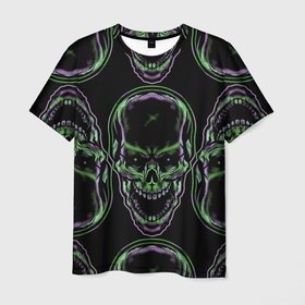 Мужская футболка 3D с принтом Skulls vanguard pattern 2077 в Белгороде, 100% полиэфир | прямой крой, круглый вырез горловины, длина до линии бедер | fashion | hype | neon | pattern | skull | vanguard | авангард | неон | узор | хайп | череп