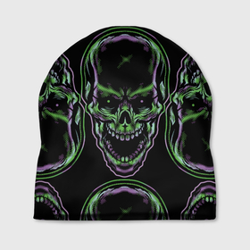 Шапка 3D с принтом Skulls vanguard pattern 2077 , 100% полиэстер | универсальный размер, печать по всей поверхности изделия | fashion | hype | neon | pattern | skull | vanguard | авангард | неон | узор | хайп | череп