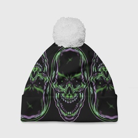 Шапка 3D c помпоном с принтом Skulls vanguard pattern 2077 в Белгороде, 100% полиэстер | универсальный размер, печать по всей поверхности изделия | fashion | hype | neon | pattern | skull | vanguard | авангард | неон | узор | хайп | череп