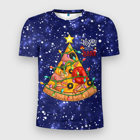 Мужская футболка 3D спортивная с принтом Новогодняя Елка Пицца в Курске, 100% полиэстер с улучшенными характеристиками | приталенный силуэт, круглая горловина, широкие плечи, сужается к линии бедра | christmas | pizza | гирлянда | елка | ель | звезда | новый год | пицца | рождество