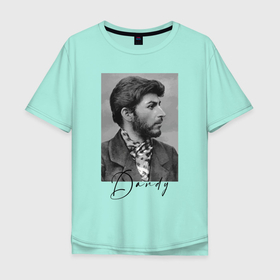 Мужская футболка хлопок Oversize с принтом Молодой Сталин   пижон в Екатеринбурге, 100% хлопок | свободный крой, круглый ворот, “спинка” длиннее передней части | chief | dandy | dictator | dude | hype | stalin | вождь | диктатор | пижон | сталин | хайп | щёголь
