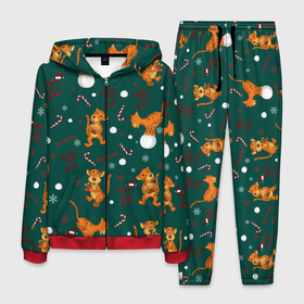 Мужской костюм 3D с принтом тигр и рождество в Екатеринбурге, 100% полиэстер | Манжеты и пояс оформлены тканевой резинкой, двухслойный капюшон со шнурком для регулировки, карманы спереди | Тематика изображения на принте: happy new year | merry christmas | год тигра | животные | звери | зеленый | зима | зимний принт | иллюстрация | кошка | красный | леденец | новогодний | оранжевый | подарок | полосатый | рождество | снег | снегопад