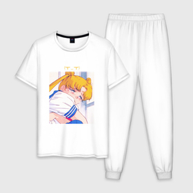 Мужская пижама хлопок с принтом Sad Usagi | Sailor Moon в Санкт-Петербурге, 100% хлопок | брюки и футболка прямого кроя, без карманов, на брюках мягкая резинка на поясе и по низу штанин
 | sailor moon | usagi tsukino | сейлор мун | усаги | усаги цукино