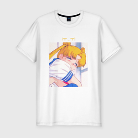 Мужская футболка хлопок Slim с принтом Sad Usagi | Sailor Moon в Курске, 92% хлопок, 8% лайкра | приталенный силуэт, круглый вырез ворота, длина до линии бедра, короткий рукав | sailor moon | usagi tsukino | сейлор мун | усаги | усаги цукино