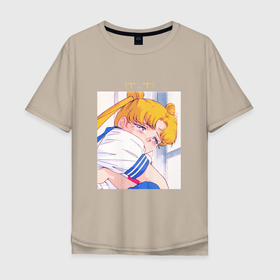 Мужская футболка хлопок Oversize с принтом Sad Usagi | Sailor Moon в Кировске, 100% хлопок | свободный крой, круглый ворот, “спинка” длиннее передней части | sailor moon | usagi tsukino | сейлор мун | усаги | усаги цукино