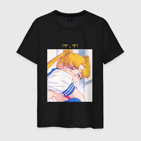 Мужская футболка хлопок с принтом Sad Usagi | Sailor Moon , 100% хлопок | прямой крой, круглый вырез горловины, длина до линии бедер, слегка спущенное плечо. | sailor moon | usagi tsukino | сейлор мун | усаги | усаги цукино