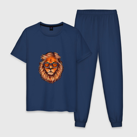 Мужская пижама хлопок с принтом Lions head в Тюмени, 100% хлопок | брюки и футболка прямого кроя, без карманов, на брюках мягкая резинка на поясе и по низу штанин
 | head | lion | голова | животные | иллюстрация | лев | новый год | подарок | хищник