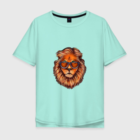 Мужская футболка хлопок Oversize с принтом Lions head в Екатеринбурге, 100% хлопок | свободный крой, круглый ворот, “спинка” длиннее передней части | head | lion | голова | животные | иллюстрация | лев | новый год | подарок | хищник