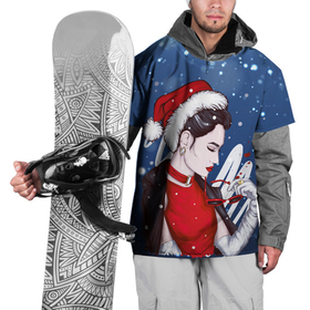 Накидка на куртку 3D с принтом Мисс зима в Петрозаводске, 100% полиэстер |  | new year | арт | графика | зима | новый год | рождество | снегурочка