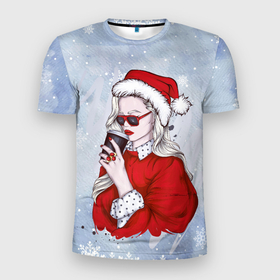 Мужская футболка 3D Slim с принтом Зимушка в Новосибирске, 100% полиэстер с улучшенными характеристиками | приталенный силуэт, круглая горловина, широкие плечи, сужается к линии бедра | new year | арт | графика | зима | новый год | рождество