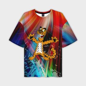 Мужская футболка OVERSIZE 3D с принтом Новогодний тигр пляшет в Тюмени,  |  | Тематика изображения на принте: абстракция | животное | мультик | новый год | тигр