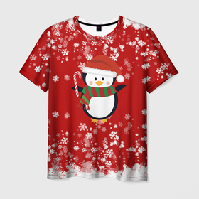 Мужская футболка 3D с принтом Пингвин в новогодней шапочке , 100% полиэфир | прямой крой, круглый вырез горловины, длина до линии бедер | 2021 | 2022 | happy new year 2022 | новогодний пингвин | новый год | новый год 2022 | пингвин | праздник | снежинки | снежный пингвин