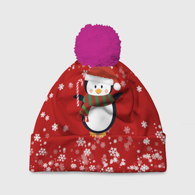 Шапка 3D c помпоном с принтом Пингвин в новогодней шапочке в Санкт-Петербурге, 100% полиэстер | универсальный размер, печать по всей поверхности изделия | Тематика изображения на принте: 2021 | 2022 | happy new year 2022 | новогодний пингвин | новый год | новый год 2022 | пингвин | праздник | снежинки | снежный пингвин