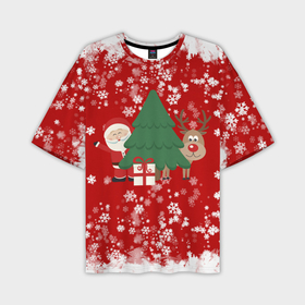 Мужская футболка OVERSIZE 3D с принтом Новогоднее настроение | Santa в Новосибирске,  |  | 2021 | 2022 | happy new year 2022 | дед мороз | дед мороз и олень | елка | новый год | новый год 2022 | олень | праздник | санта