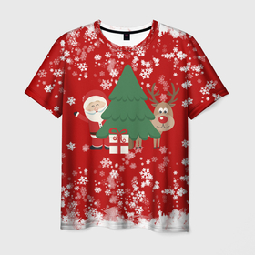 Мужская футболка 3D с принтом Новогоднее настроение Santa в Курске, 100% полиэфир | прямой крой, круглый вырез горловины, длина до линии бедер | Тематика изображения на принте: 2021 | 2022 | happy new year 2022 | дед мороз | дед мороз и олень | елка | новый год | новый год 2022 | олень | праздник | санта