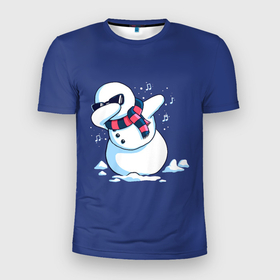 Мужская футболка 3D спортивная с принтом Dab Snowman in a scarf в Тюмени, 100% полиэстер с улучшенными характеристиками | приталенный силуэт, круглая горловина, широкие плечи, сужается к линии бедра | Тематика изображения на принте: 2022 | 22 | christmas | dab | dub | new | notes | scarf | snow | snowman | snowy | woman | year | баба | год | даб | новый | ноты | очки | рождество | снег | снеговик | снежная | шарф