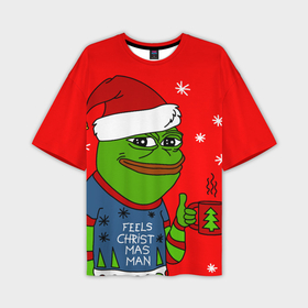 Мужская футболка OVERSIZE 3D с принтом Pepe New Year    Pepe the Frog ,  |  | pepe | pepe new year | pepe the frog | лягушенок пепе | лягушка | лягушка мем | мемы | новогодние | новогодние мемы | новый год | пепе | с новым годом