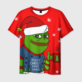 Мужская футболка 3D с принтом Pepe New Year    Pepe the Frog , 100% полиэфир | прямой крой, круглый вырез горловины, длина до линии бедер | pepe | pepe new year | pepe the frog | лягушенок пепе | лягушка | лягушка мем | мемы | новогодние | новогодние мемы | новый год | пепе | с новым годом
