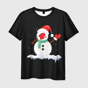 Мужская футболка 3D с принтом Cartoon Dab Snowman в Тюмени, 100% полиэфир | прямой крой, круглый вырез горловины, длина до линии бедер | 2022 | 22 | cartoon | christmas | dab | dub | mult | new | notes | scarf | snow | snowman | snowy | woman | year | баба | год | даб | мультяшный | новый | очки | рождество | снег | снеговик | снежная | шарф