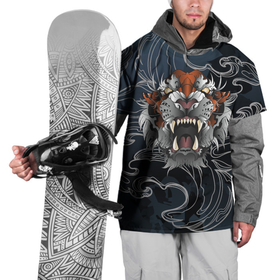 Накидка на куртку 3D с принтом Рычащий Тигр в японском стиле в Петрозаводске, 100% полиэстер |  | Тематика изображения на принте: волны | символ года | тигр | хищник | япония