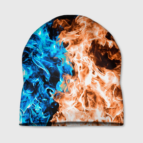 Шапка 3D с принтом Огненное пламя в Санкт-Петербурге, 100% полиэстер | универсальный размер, печать по всей поверхности изделия | blue fire | blue flame | fire | fire and ice | fire and water | flame | neon | в огне | горящий | инь ян | инь янь | искры | неон | неоновый огонь | огненный | огонь | огонь и вода | огонь и лед | пламя | пожар | противостояние