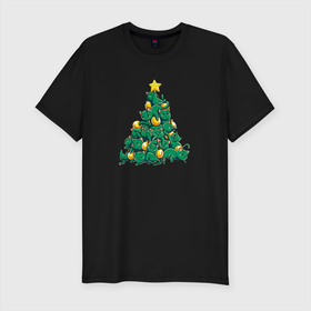 Мужская футболка хлопок Slim с принтом Christmas Tree Made Of Green Cats в Тюмени, 92% хлопок, 8% лайкра | приталенный силуэт, круглый вырез ворота, длина до линии бедра, короткий рукав | Тематика изображения на принте: cat | cats | christmas | decotarions | green | kittens | made | new | of | star | toys | tree | year | год | ёлка | звезда | игрушки | кот | коты | котята | кошки | новый | рождество