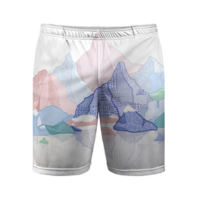 Мужские шорты спортивные с принтом Разноцветные пастельные оттенки гор в отражении воды ,  |  | весенный | гора | горный | горный пейзаж | горы | горы в отражении воды | для путешествеников | для тр | для туристов | летний | любителям гор | люблю горы | нежные цвета | нежные цвета гор