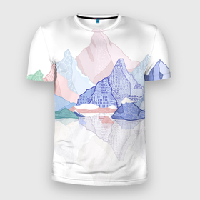 Мужская футболка 3D Slim с принтом Разноцветные пастельные оттенки гор в отражении воды в Белгороде, 100% полиэстер с улучшенными характеристиками | приталенный силуэт, круглая горловина, широкие плечи, сужается к линии бедра | Тематика изображения на принте: весенный | гора | горный | горный пейзаж | горы | горы в отражении воды | для путешествеников | для тр | для туристов | летний | любителям гор | люблю горы | нежные цвета | нежные цвета гор