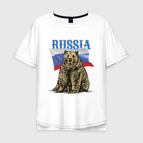 Мужская футболка хлопок Oversize с принтом Символика России и медведь в Екатеринбурге, 100% хлопок | свободный крой, круглый ворот, “спинка” длиннее передней части | bear | courage | fearlessness | flag | force | muzzle | paws | power | russia | бесстрашие | лапы | медведь | мощь | мужество | отвага | россия | сила | флаг