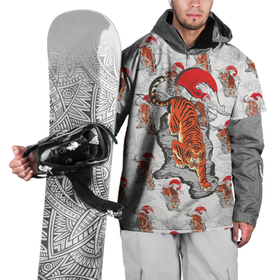 Накидка на куртку 3D с принтом Тигр спускающийся с гор , 100% полиэстер |  | Тематика изображения на принте: гора | паттерн | символ года | солнце | тигр | тигрище | хищник