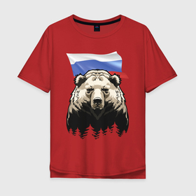 Мужская футболка хлопок Oversize с принтом Русский спокойный хозяин леса в Белгороде, 100% хлопок | свободный крой, круглый ворот, “спинка” длиннее передней части | bear | courage | fearlessness | flag | force | forest | muzzle | paws | power | russia | бесстрашие | лапы | лес | медведь | мощь | мужество | отвага | россия | сила | флаг