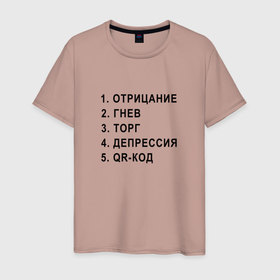 Мужская футболка хлопок с принтом 5 СТАДИЙ QR КОД в Новосибирске, 100% хлопок | прямой крой, круглый вырез горловины, длина до линии бедер, слегка спущенное плечо. | 5 стадий | mem | mems | qr code | qr код | qrcode | qrкод | quick response code | гнев | депрессия | куар | куар код | кью ар код | матричных штриховых кодов | мем | отрицание | прикол | принятие | штриховых кодов | шутка