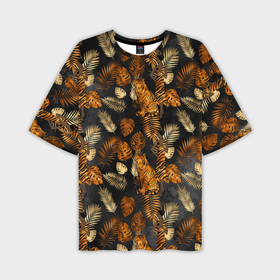 Мужская футболка OVERSIZE 3D с принтом Тигры и листья. Тропики в Петрозаводске,  |  | 2022 | год тигра | новый год | новый год 2022 | символ года | тигр | тигренок | тигрица | тигры