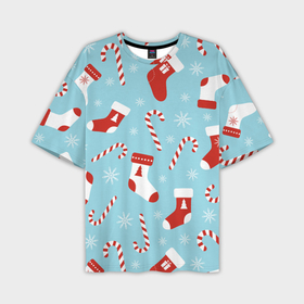 Мужская футболка OVERSIZE 3D с принтом Новогодний узор с конфетами в Тюмени,  |  | Тематика изображения на принте: 2021 | 2022 | christmas | merry | merry christmas | new year | snow | sweater | ugly christmas | winter | зима | конфеты | новогодний | новогодняя | новый год | носки | рождественский | рождественский свитер | рождество | свитер | снег