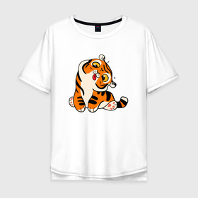 Мужская футболка хлопок Oversize с принтом Смешной тигренок , 100% хлопок | свободный крой, круглый ворот, “спинка” длиннее передней части | 2022 | год тигра | новый год | новый год 2022 | символ года | тигр | тигренок | тигрица | тигры
