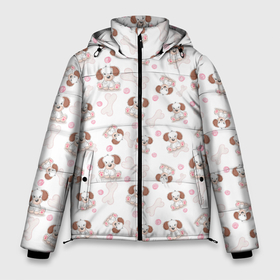 Мужская зимняя куртка 3D с принтом Милые собачки разных пород в Екатеринбурге, верх — 100% полиэстер; подкладка — 100% полиэстер; утеплитель — 100% полиэстер | длина ниже бедра, свободный силуэт Оверсайз. Есть воротник-стойка, отстегивающийся капюшон и ветрозащитная планка. 

Боковые карманы с листочкой на кнопках и внутренний карман на молнии. | пес | песик | порода | собака | собачка