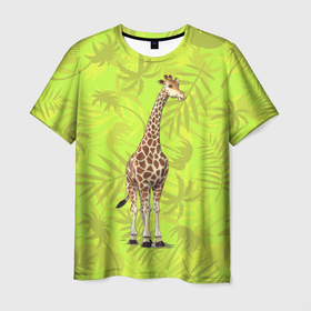 Мужская футболка 3D с принтом Длиношеее животное в Тюмени, 100% полиэфир | прямой крой, круглый вырез горловины, длина до линии бедер | джунгди | дикие | дикие животные | животные | жираф