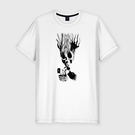 Мужская футболка хлопок Slim с принтом В голове только дым в Белгороде, 92% хлопок, 8% лайкра | приталенный силуэт, круглый вырез ворота, длина до линии бедра, короткий рукав | дым | зажигалка | огонь | растаман