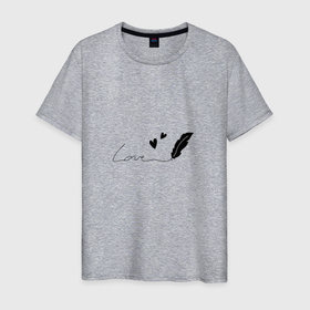 Мужская футболка хлопок с принтом Перо с надписью в Тюмени, 100% хлопок | прямой крой, круглый вырез горловины, длина до линии бедер, слегка спущенное плечо. | волшебство | девушке | надпись | перо | подарок