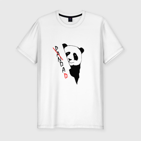 Мужская футболка хлопок Slim с принтом Пандочка (смешная) в Екатеринбурге, 92% хлопок, 8% лайкра | приталенный силуэт, круглый вырез ворота, длина до линии бедра, короткий рукав | девушке | интересный | панда | подарок | смешная