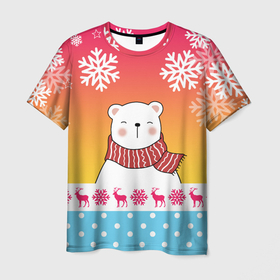 Мужская футболка 3D с принтом ДРУЖОЧЕК МИШКА в Белгороде, 100% полиэфир | прямой крой, круглый вырез горловины, длина до линии бедер | 2021 | 2022 | new year | в топе | деда мороза | к нам приходит | как у всех | клауса | костюм | медвежонок | милый | мишка | на нг | нг | новогодний | новый год | подарок | праздник | рекомендации | рождество