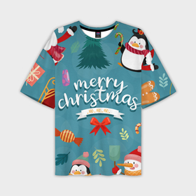 Мужская футболка OVERSIZE 3D с принтом Merry Christmas from Eugenia в Петрозаводске,  |  | christmas | merry | new year | snowman | год | животные | зима | новый | новый год | паттерн | праздник | рождество | снег | снеговик | снежинки